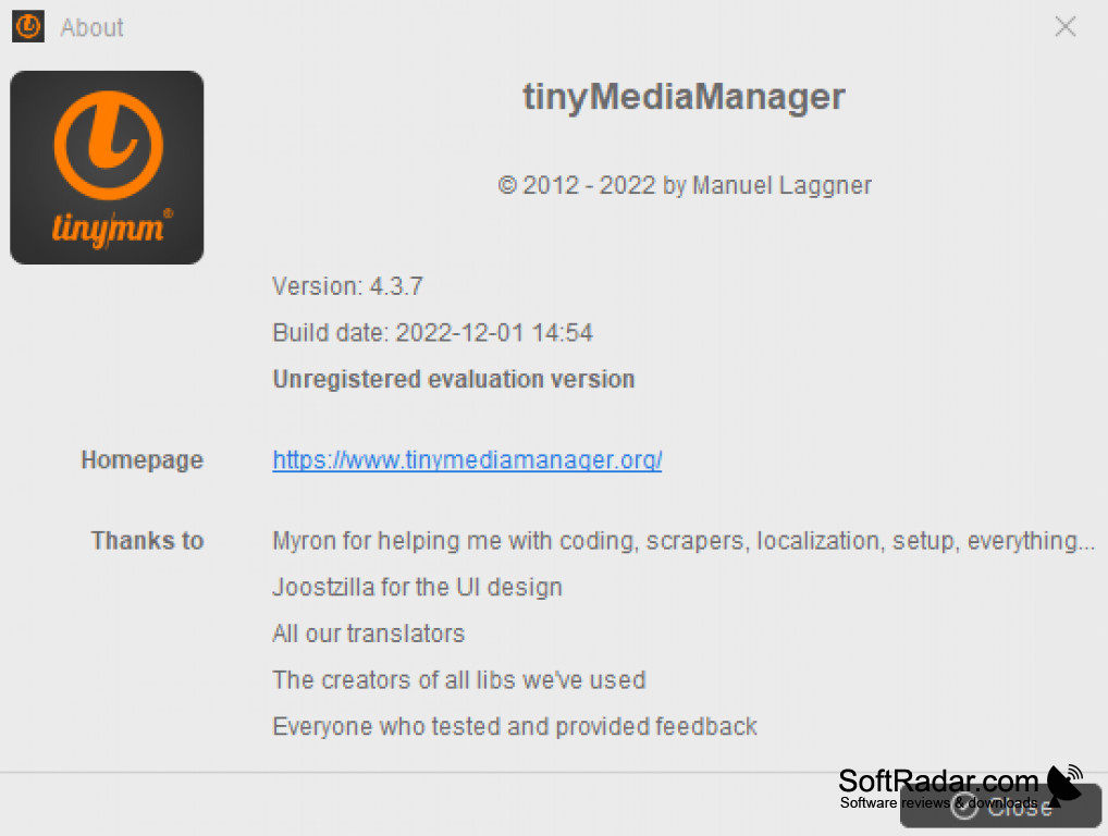 download the last version for windows tinyMediaManager 4.3.14