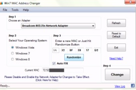 Win7 MAC Address Changer Portable - Screenshot 1